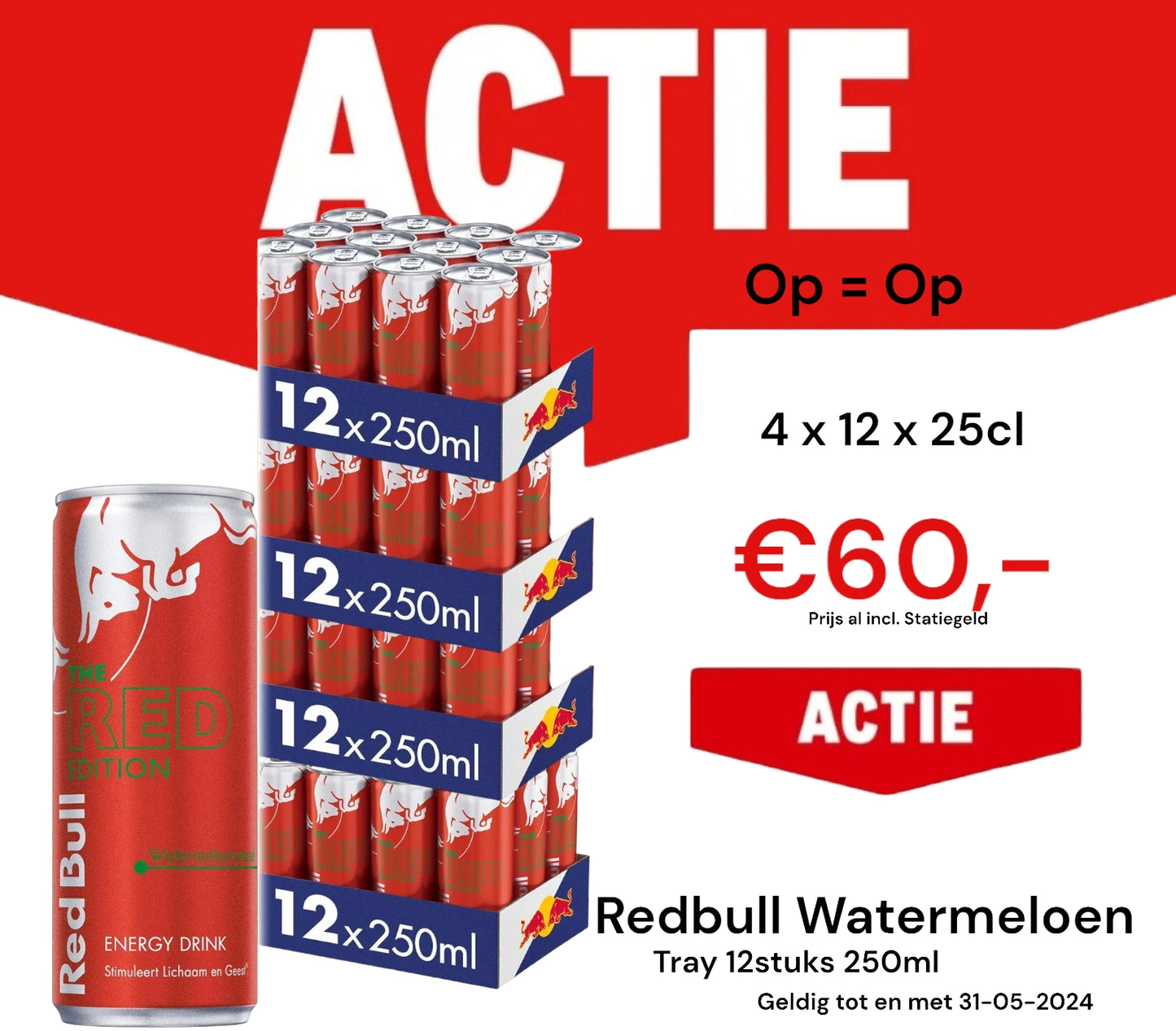 4 Tray Red Bull Watermeloen 4 x 12 x 250ml incl. Statiegeld