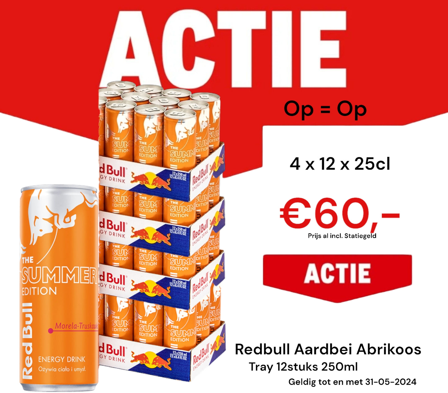 4 Tray Red Bull Aardbei Abrikoos 4 x 12 x 250ml incl. Statiegeld