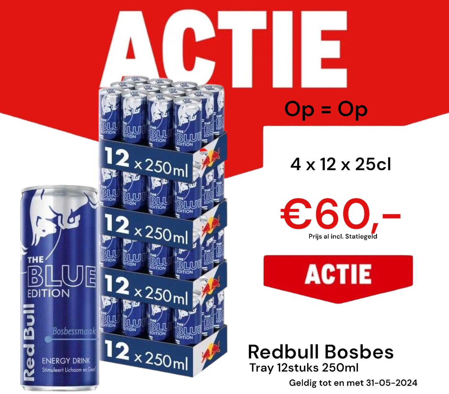 4 Tray Red Bull Bosbess 4 x 12 x 250ml incl. Statiegeld